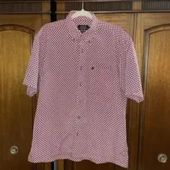 【中古】赤と白の幾何学模様 半袖シャツ