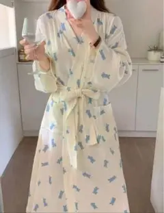 ウサギプリント ロングガウン