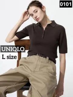 0101 UNIQLO ポロセーター半袖 ダークブラウン
