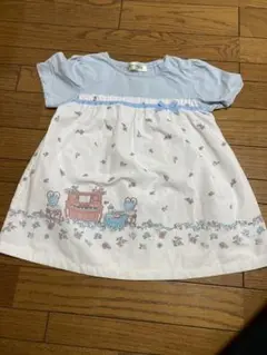 【美品】MOO NON NON 半袖ワンピース 水色/白