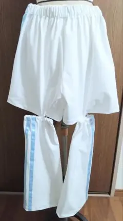 【ハンドメイド】 ハーフパンツ、レッグウォーマーセット　白水色