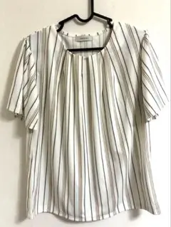 ホワイトストライプ 半袖ブラウス M