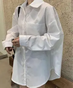 シングルロングスリーブシャツ 白シャツ SHEIN