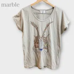 刺繍ラビットTシャツ　半袖　ベージュ　アニマル　個性派