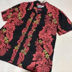 希少【 テンプテーション】✦ 日本製 アロハ シャツ 花柄 パイナップル 黒 赤
