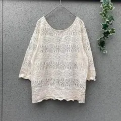 【コレクトポイント】L♡七分袖レースブラウス カーディガン 前後2way パール