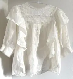 Chico 5分袖レース切替ボリューム刺繍ブラウス ホワイト Free