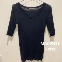 新品未使用★MACPHEE Vネック コットン半袖ニット S ネイビー
