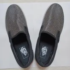 VANS 幾何学模様 スリッポン 黒×シルバー　25cm