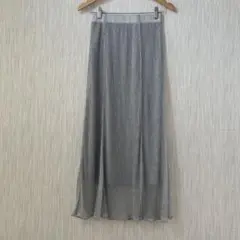 【新品タグ付き】グレー シアー ラメ ロングプリーツスカート レトロガール