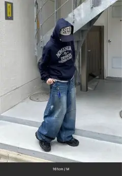 Chikashitsu + ペイント　ワイドデニムパンツ　バギー　stussy