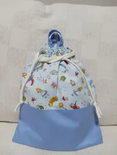 持ち手付き巾着　体操袋着替え35×30ふしぎの国のアリス水色&サックスm7