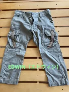 EDWINカーゴパンツ、7部丈メンズ綿パン、カーキズボン