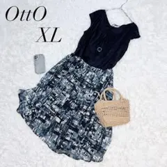 オットー/ロングワンピース/ノースリーブ/XL/総柄/ネイビー/美品✨️