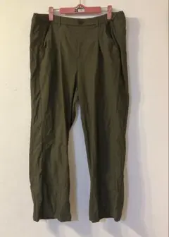 4L noannu 技あり細みえデザイン　ストレッチストレートパンツ　濃カーキ