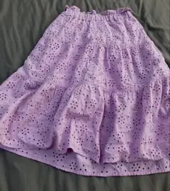 ＧＵキッズ　薄紫色刺繍ティアードスカート 120 ポケットあり　綿100