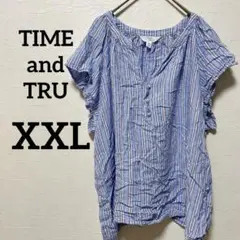 TIME and TRU【XXL】トップス ストライプ フリル袖 シャツ