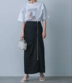 HEYUMM ジップデザインナロースカート　グレー