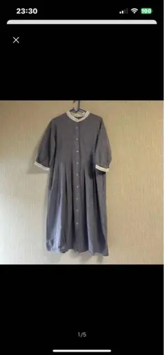 紺ストライプボタン付きシャツワンピース