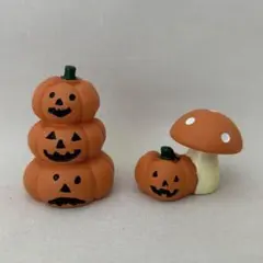 ナチュラルキッチン　ハロウィン　三段カボチャ　キノコ　オブジェ　秋　2点セット