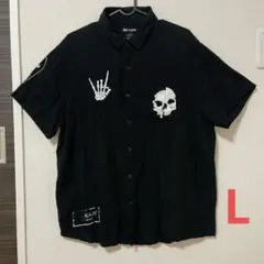 【HOT TPIC】 スカル プリント 半袖シャツ 黒　Lサイズ