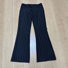 ストライプ ワイドパンツ 黒とオレンジ