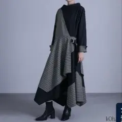 完売品 美品 kOhAKU ストライプ アシンメトリー ドッキング ワンピース