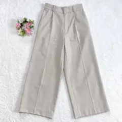 美品★ 【アーヴェヴェ】 タック ワイドパンツ (S) リネンライク ベージュ