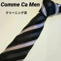 美品　コムサメン　黒　ブラック ストライプ ネクタイ