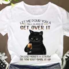 【人気】　猫　プリント　Tシャツ　カットソー　イラスト　XL　ホワイト　④
