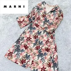 希少✨極美品✨マルニ 花柄 総柄 Aライン ギャザー ロングコート 38 M