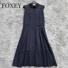 フォクシー シャツワンピース Aライン フラワージャガード ミッドナイト 38