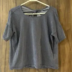 ストライプ柄トップス リボン　ショコラフィネローブ