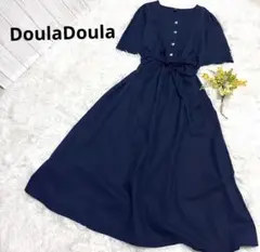 DoulaDoula シャツワンピース　半袖　無地　ネイビー　ロングワンピース