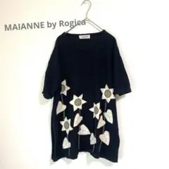 ナイガイ【MAIANNE by Rogica】　花刺繍　黒M サイズ　透かし編み