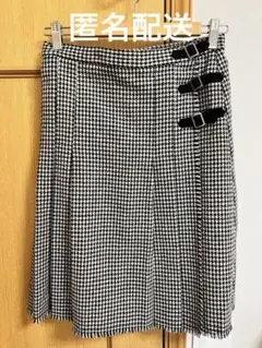 LAPIS BEAMS　千鳥格子ひざ丈巻きスカート風ベルベット調バックル付