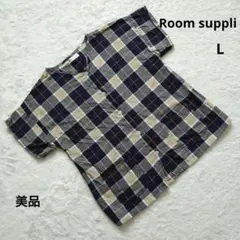 美品 ルームサプリ 綿100% チェック柄 半袖シャツ L