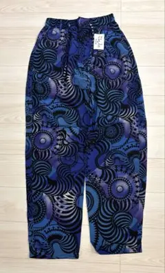90s 総柄児島イージーパンツ新品タグ付き　レトロ柄　ワイドパンツ　青　紫