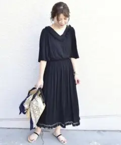 SHIPS khaju フリンジレースロングワンピース