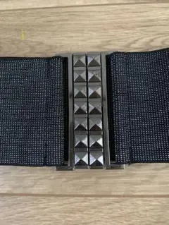 スタッズ付きラメ入 黒ワイドストレッチゴムベルト