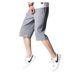 新品/匿名/メンズ クロップドパンツ七分丈 ウエストゴム ひざ下 ストレッチM位