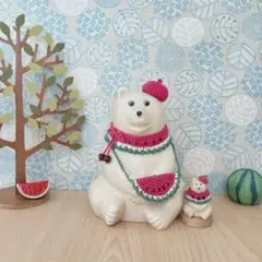 しろくま貯金箱◇すいかコーデセット(ミニくま用付き)