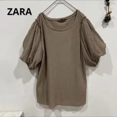 ZARA ブラウス　カットソー　パフスリーブ　トップス ブラウン