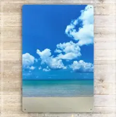 南国系ブリキ看板　心が晴れる！青が映える夏の浜辺の癒し風景　インテリアに