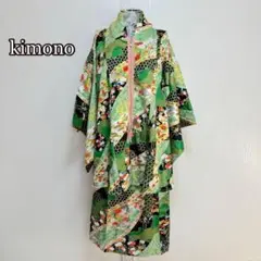 ⚫︎着物リメイク　ハンドメイド　スカート　グリーン系　華やか派手　花柄　イベント