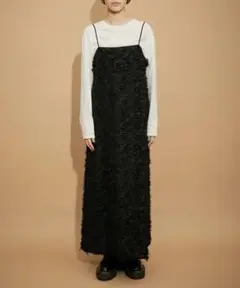 ヘアリージャガードキャミワンピース　ブラック