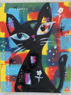 「大きな目の猫3」キャンバス　抽象画　アクリル画　インテリア絵画アート匿名配送