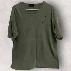 シスキー Tシャツ ダメージ加工 Mサイズ オリーブ グリーン 緑 ユニセックス