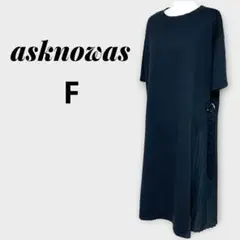asknowas☆ロングワンピース 半袖 黒 サイドプリーツ シンプル F