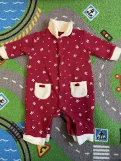 【60cm】赤い花柄あったかロンパース